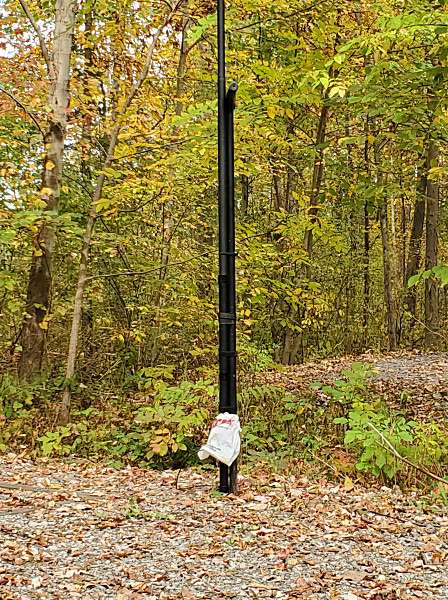 My Jackite pole strapped to a steel lantern post. I took great care to keep my antenna wire as far away from the post as I could.