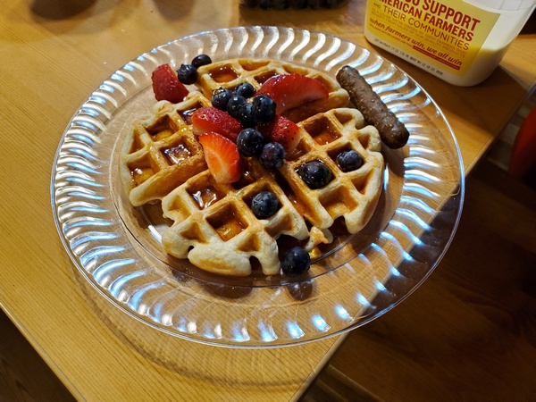 Sunday's breakfast featured NU3E's famous waffles
